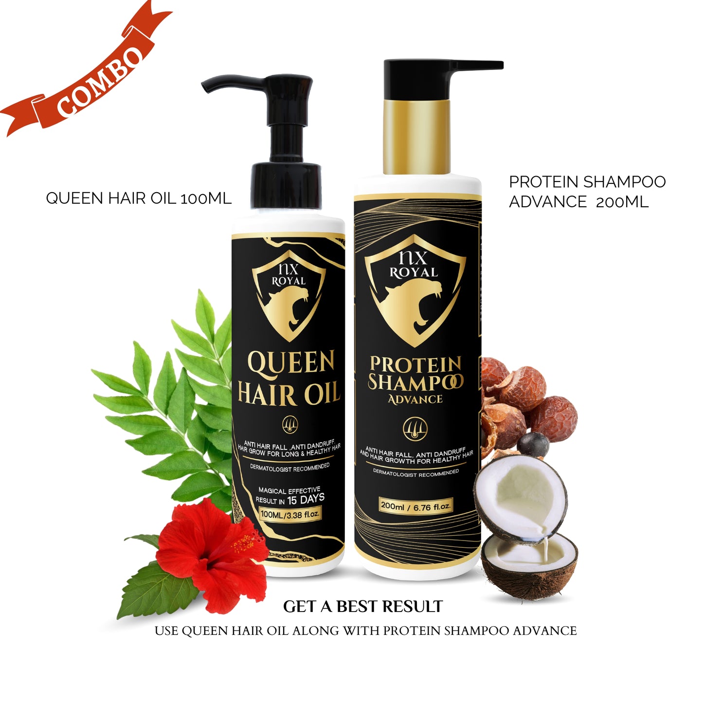 QUEEN Hair Oil & Protein Shampoo Combo – Anti Hair Fall, Anti Dandruff, and Hair Growth for Long, Healthy Hair